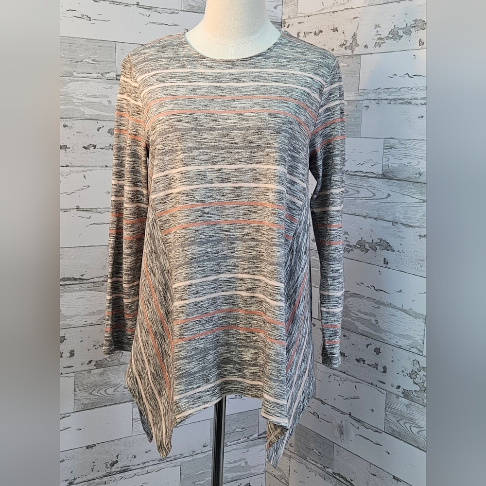 J Jill Pure‎ Jill Womens Marley Gray Striped Asymmetric Top Petite Medium
